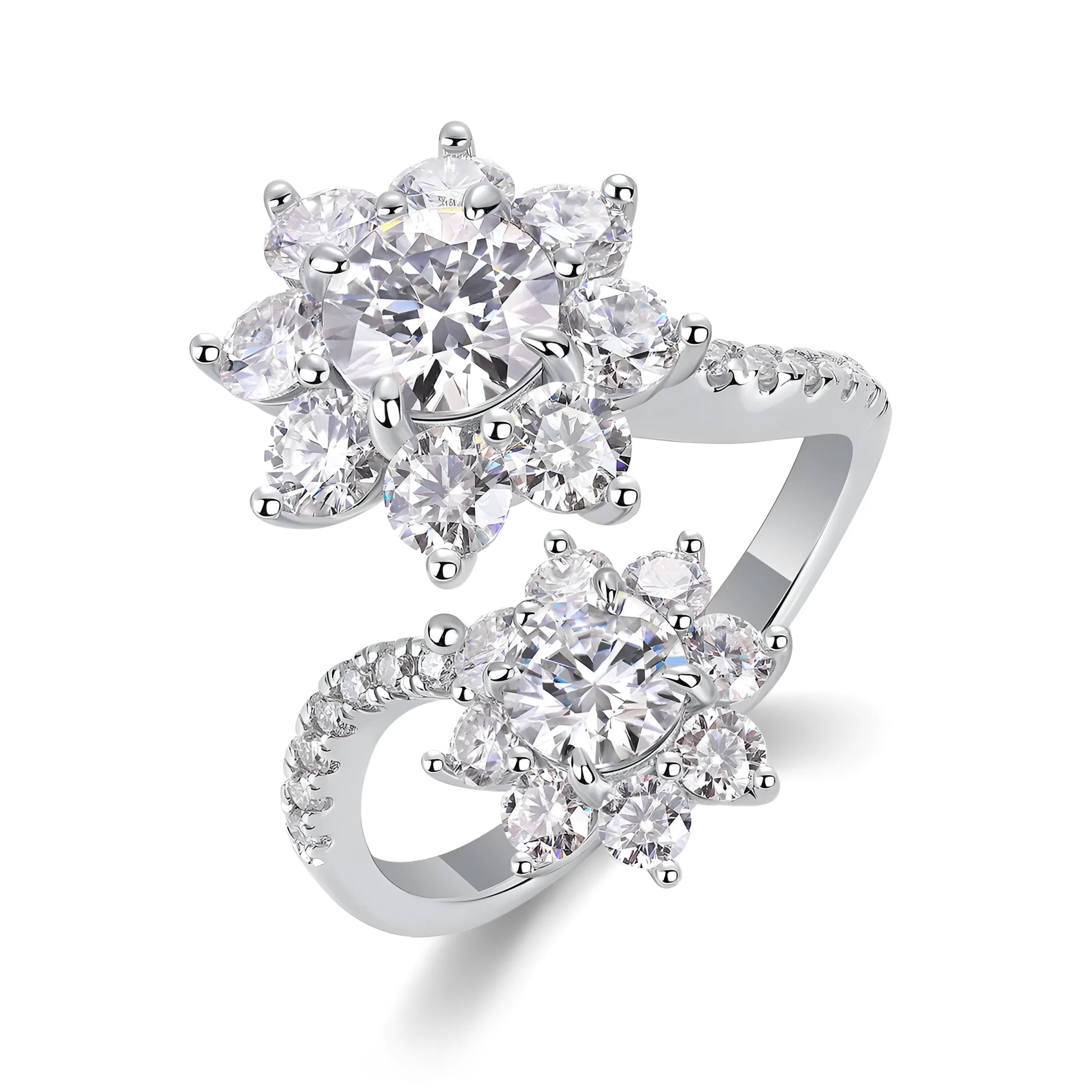 Petal Morning Dew 1-carat moissanite wedding ring set with S925 silver platinum-plated band on white background