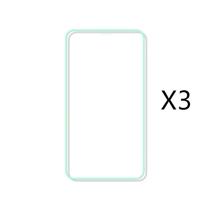 Luminous full cover tempered glass screen protector glowing softly next to an iPhone.