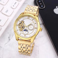 40.5mm mechanical watch with leather strap, stainless steel horseshoe buckle and spiral crown