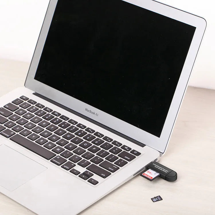 Multifunctional OTG machine card reader in black colour with USB 2.0 interface for SD and TF cards