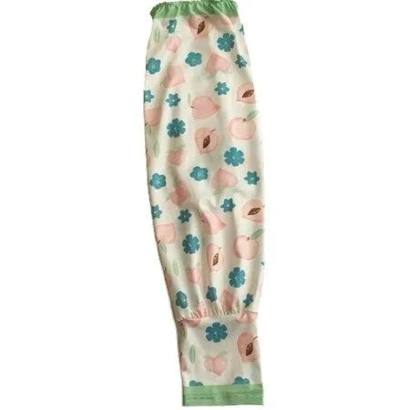 Printed ice silk fabric sun protection oversleeve gloves in a leaf and flower pattern.