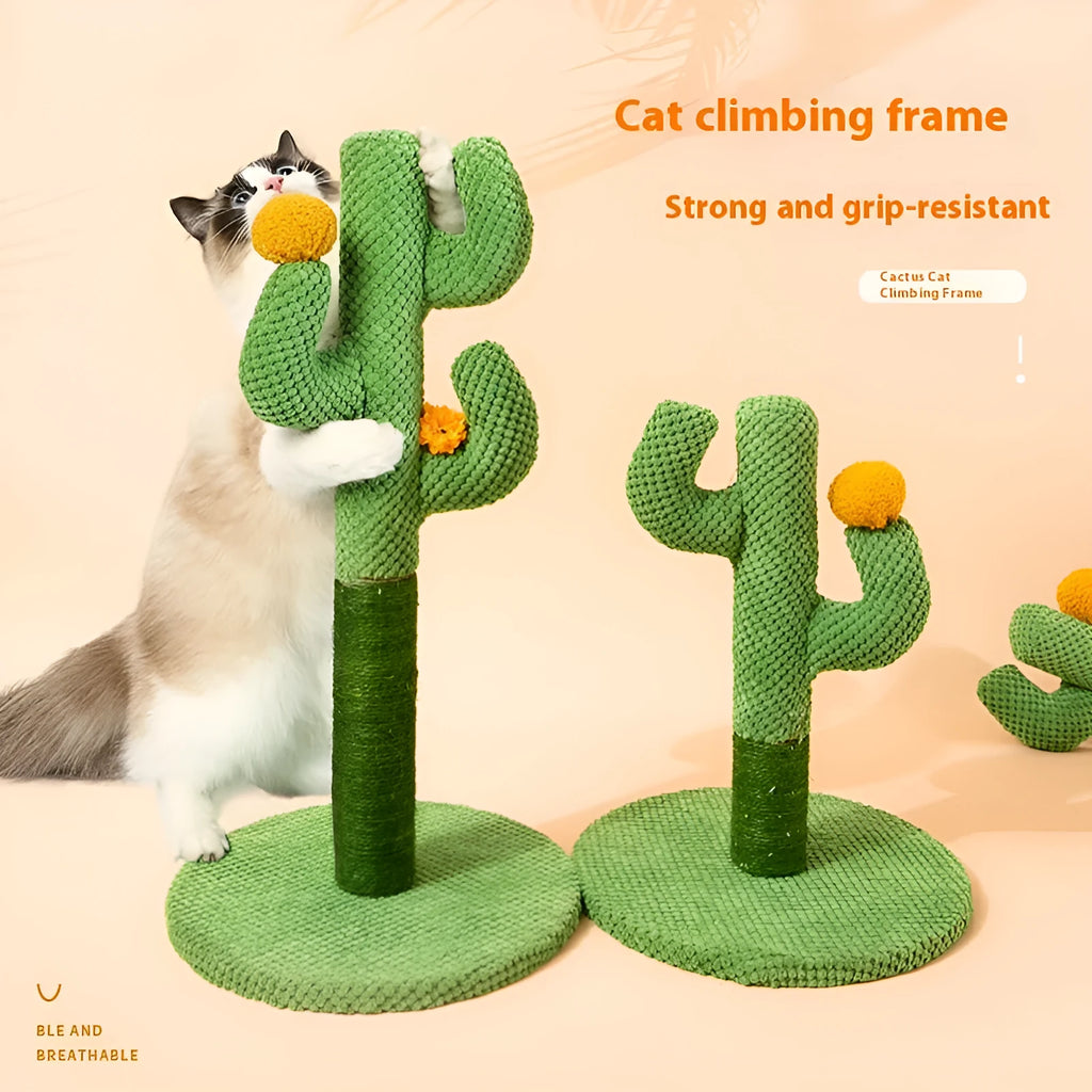 Cactus design cat scratching pole climber and large coconut tree scratch board toy for pets.