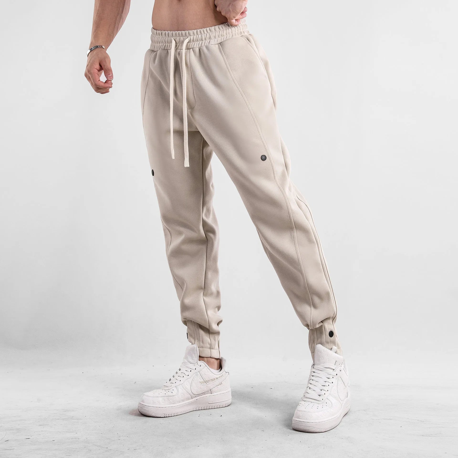Men's loose fit casual sports trousers in cotton, mid waist, available in multiple colours