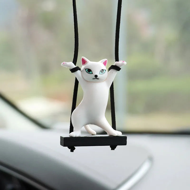 Resin cat pendant for car interior with adjustable 25cm rope in cartoon style