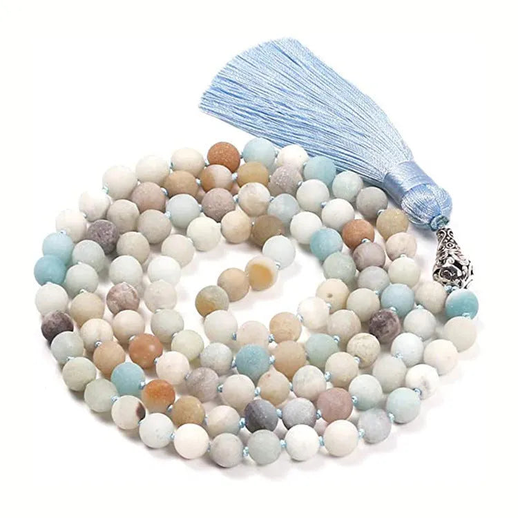 Geometric agate tassel necklace with colourful stone beads on adjustable 95-100cm chain