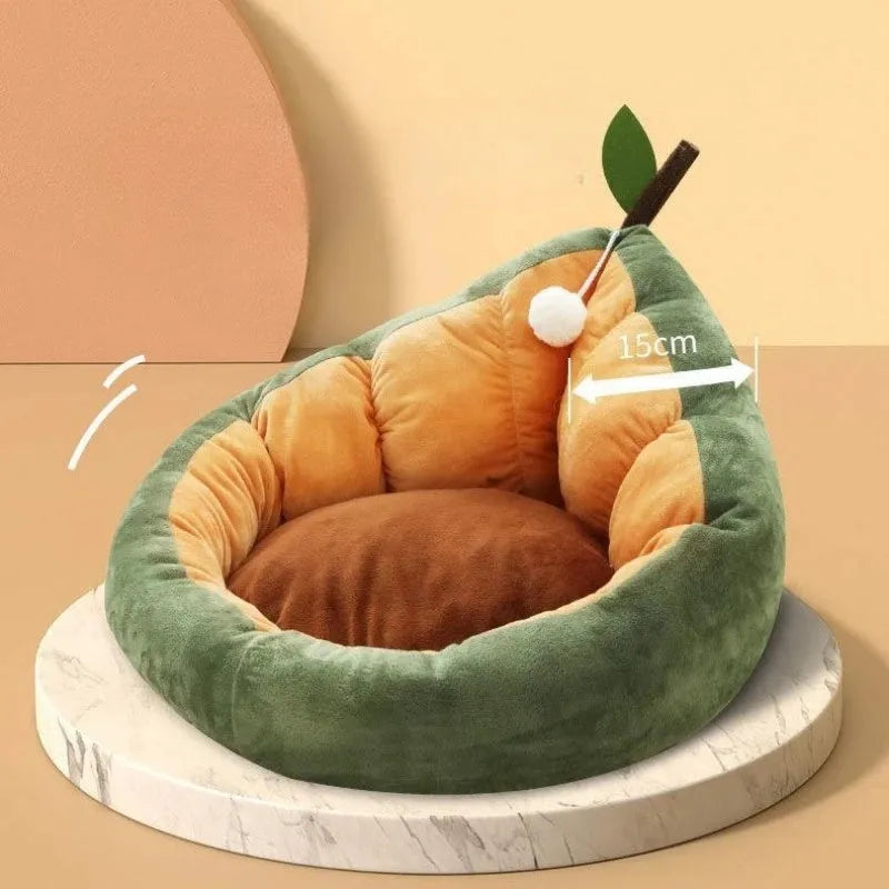 Cotton pet bed for cats and small dogs with removable cushion in three size options