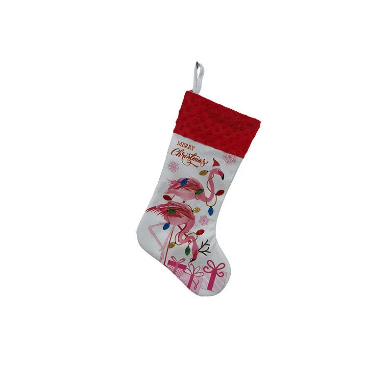 Flamingo cloth Christmas stocking pendant, 46 by 28 cm, in American holiday style.