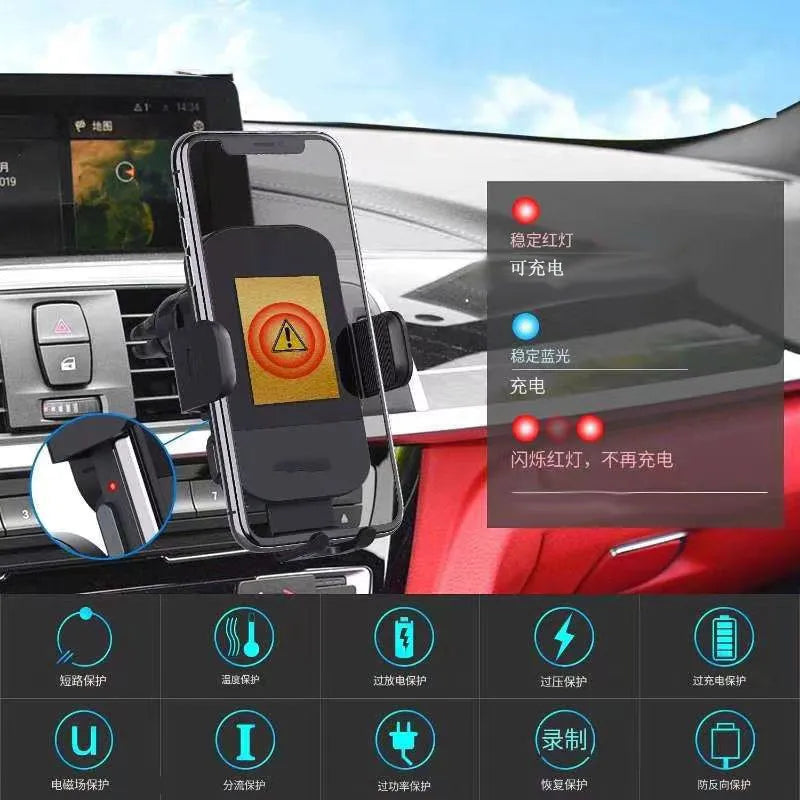 Black 15W fast wireless car charging stand with multiple mounting options