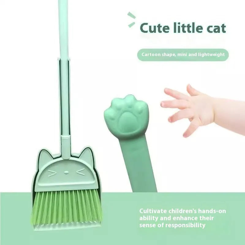 Broom and dustpan set with rotating brush holder in beige, green or purple colours