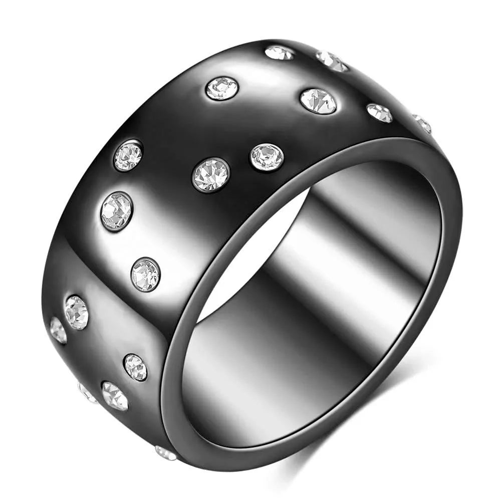 Titanium steel geometric couple ring with diamond treatment in black, gold, rose gold, and steel colour options.