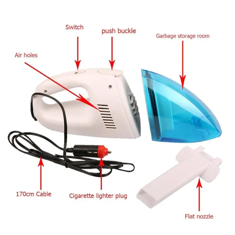 Car mini vacuum cleaner, plastic body, 28 x 11.5 x 9 cm, 700 suction, with 2.5 metre cable