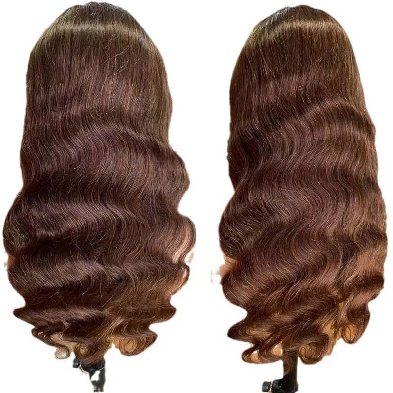 Long curly big wave wig with side bangs, available in 12 colours and lengths from 12 to 32 inches.