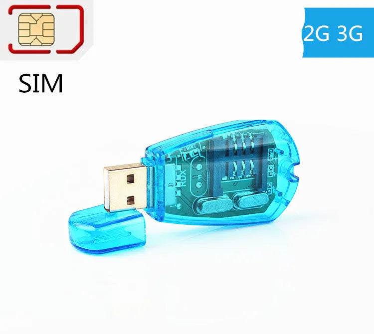 Blue USB 2.0 SIM card reader for mobile phone data transfer and backup