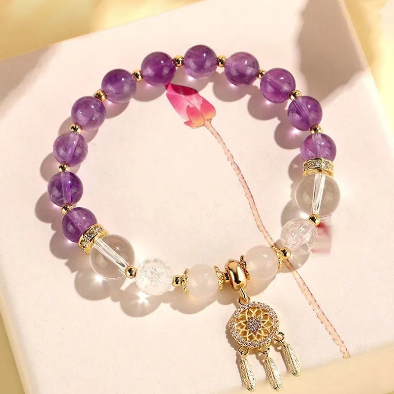 Women's Chinese style electroplated crystal tassel bracelet with diamond-shaped charms