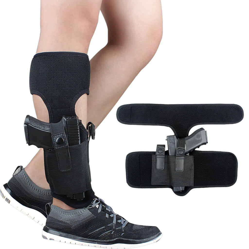 Black neoprene invisible ankle holster for universal pistol with 200g weight and 18x16x13cm dimensions