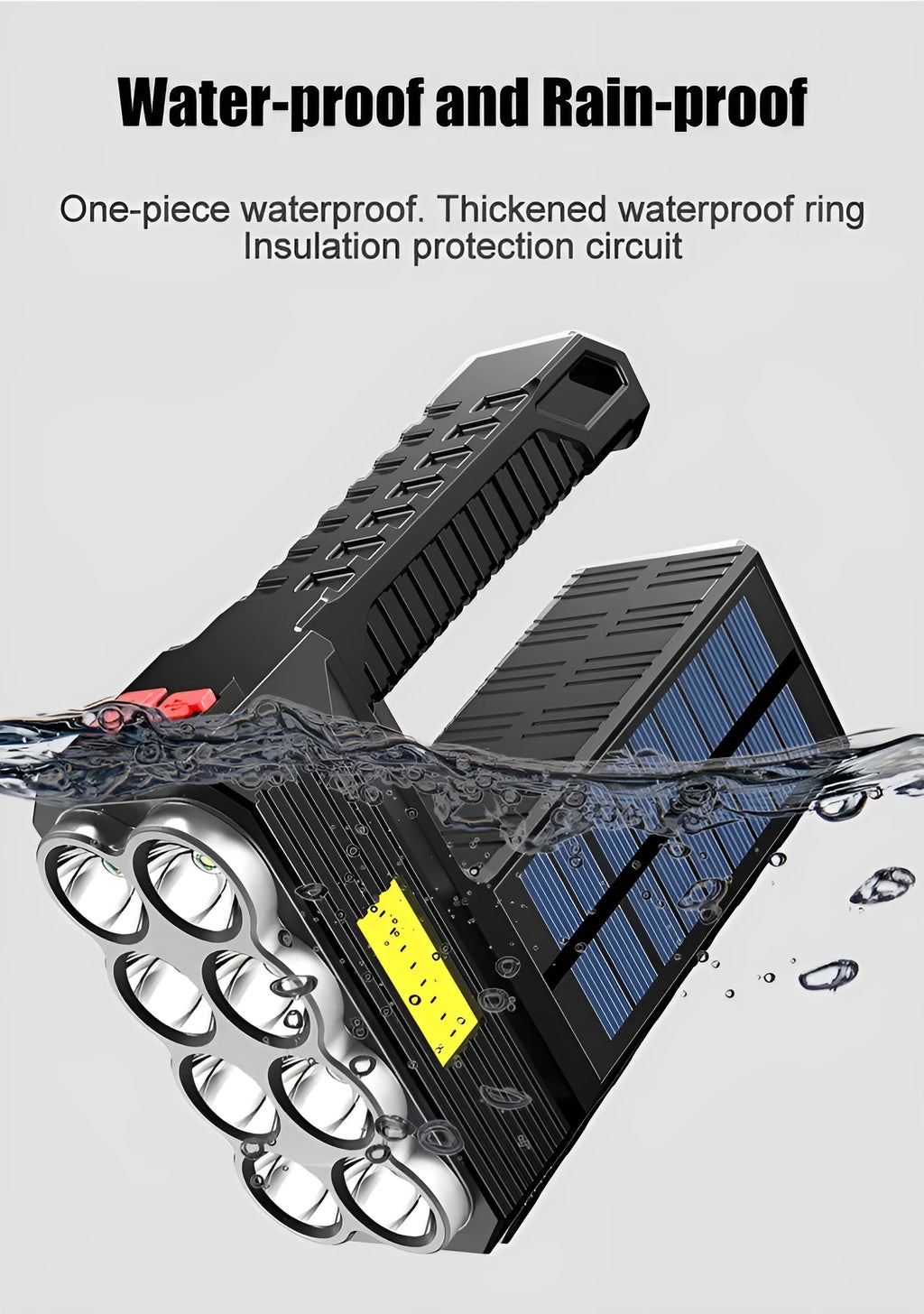 Solar rechargeable USB LED flashlight aluminium alloy 8 heads side light COB life-grade waterproof