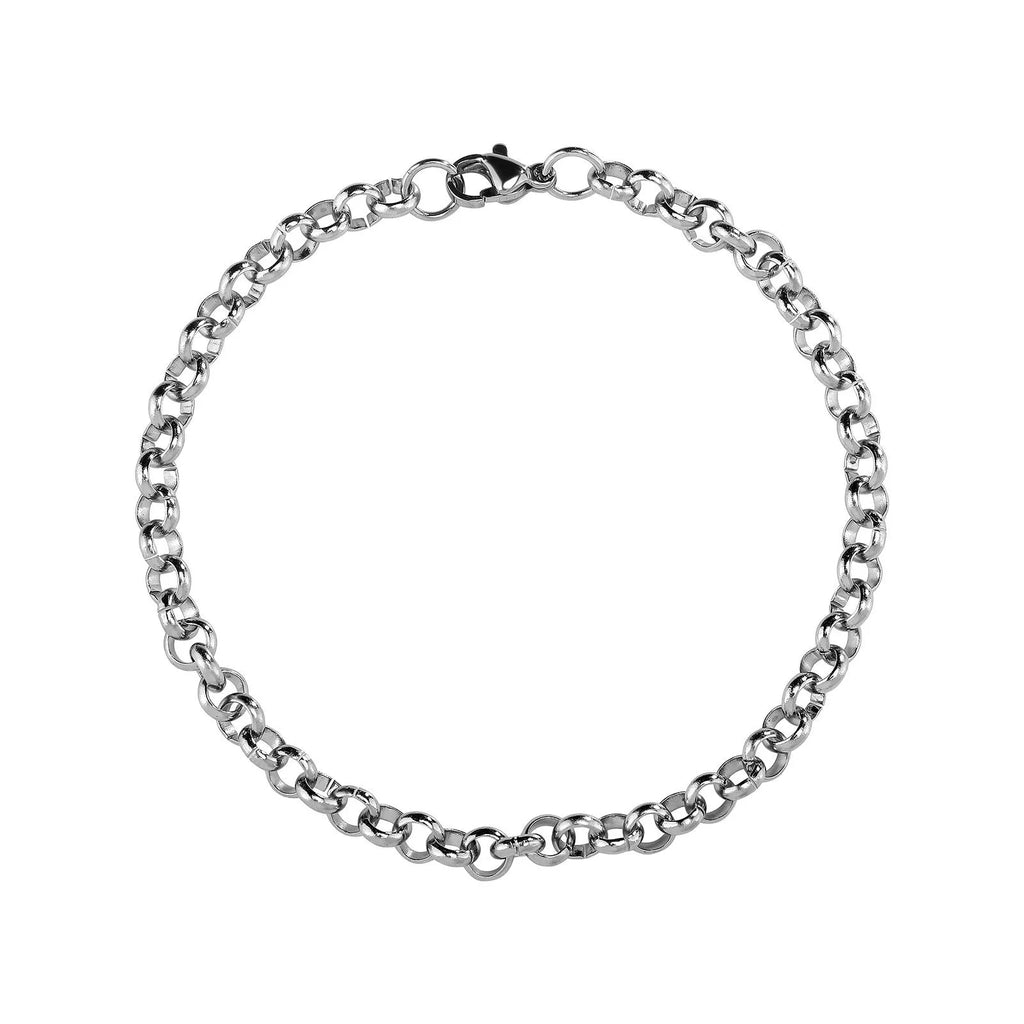 Silver stainless steel men's punk ring buckle necklace with O-ring chain and copper zircon pendant on display