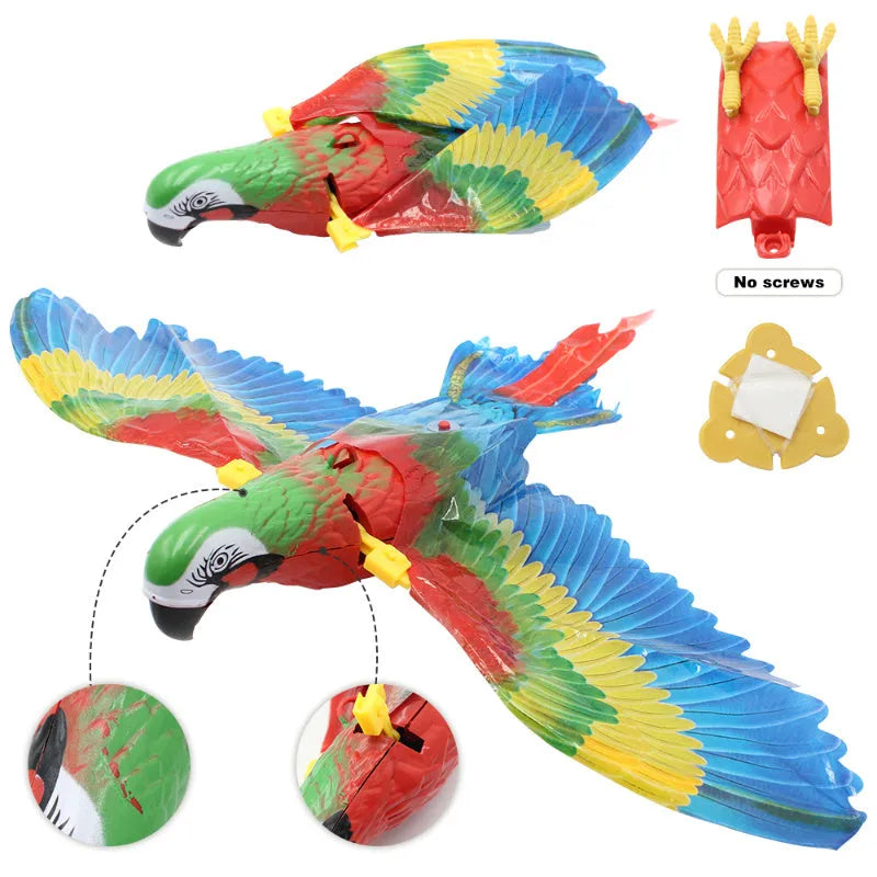 Plastic simulation bird cat toy hanging from ceiling with rotating mechanism, 25cm or 43cm variant