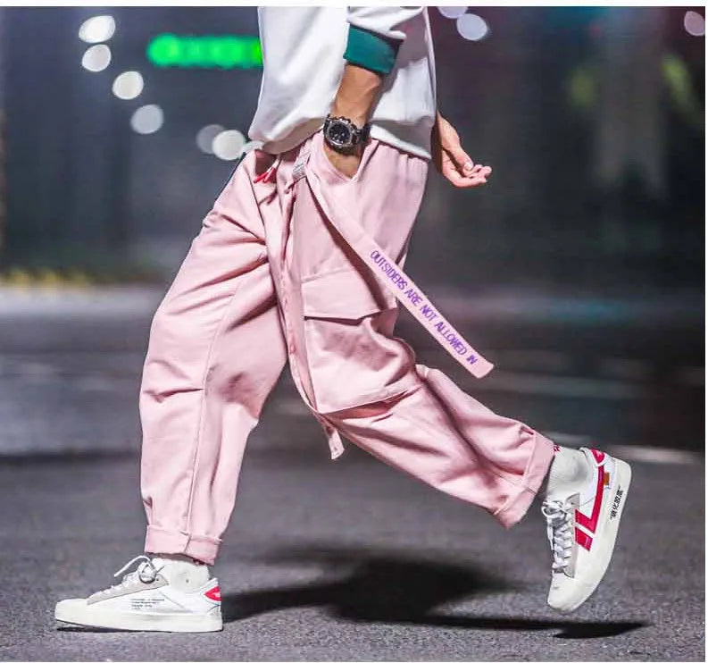 Influx men's Harajuku Hong Kong wind harem pants in black with loose straight-leg cut and waistband