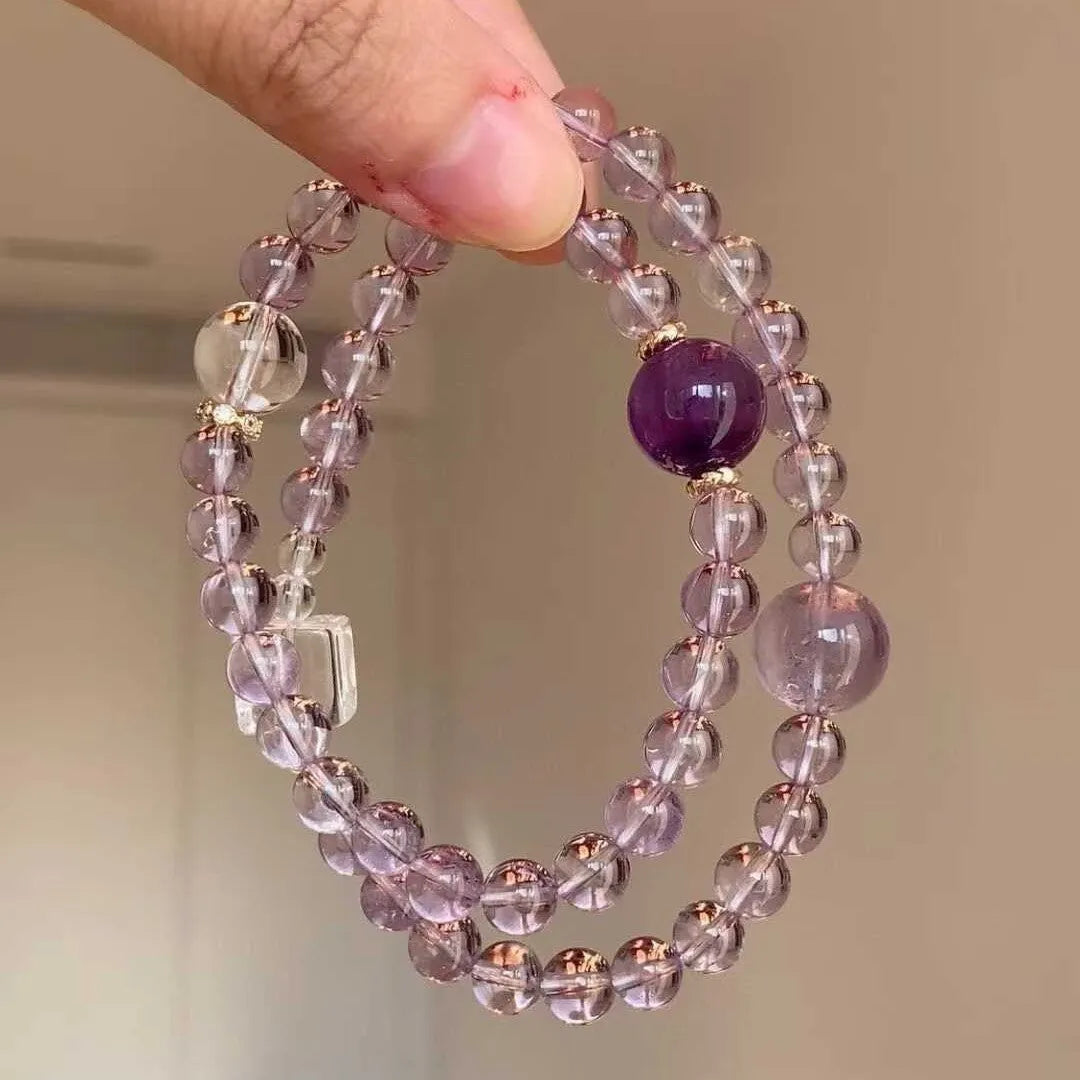 Purple artificial amethyst pearl bracelet with U-shaped design and electroplated metal elements