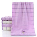 Pure cotton face washing towel with 32 strand embroidery, 34x74cm, in green or purple, soft and absorbent for fitness, travel, and home.