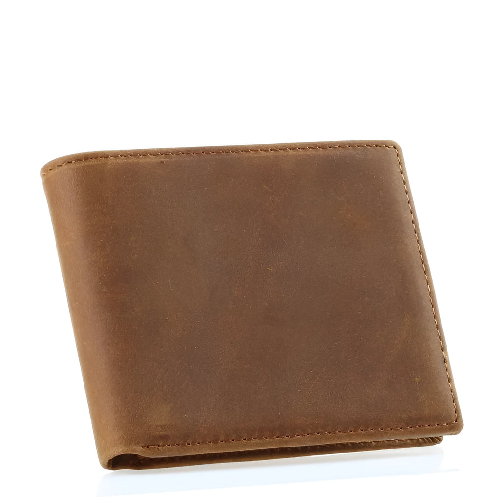 Brown horse leather men's ultra-thin short wallet with retro European style and card slots