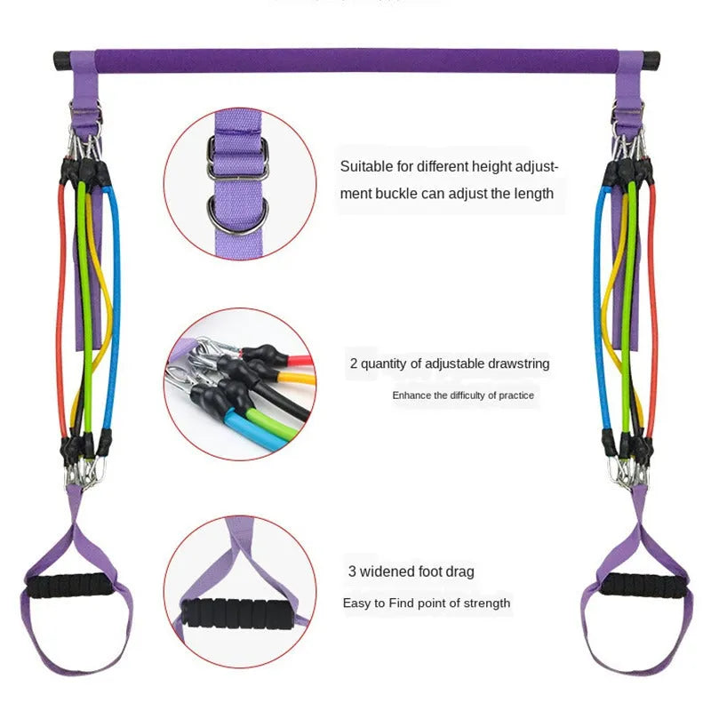 Home squat strength training equipment set with adjustable 100lb TPE pedal tensioner in black colour