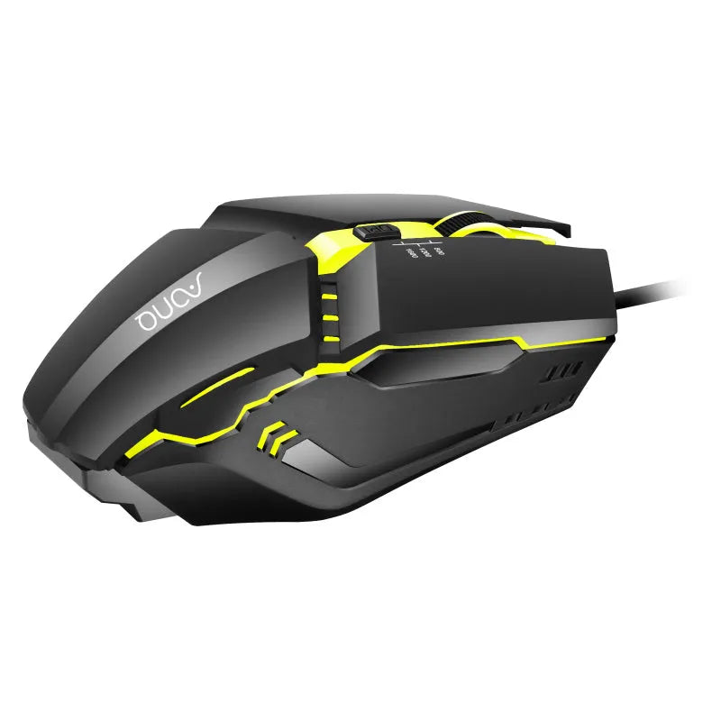 M3 wired mouse in black on desk with USB cable visible showing three DPI adjustment levels