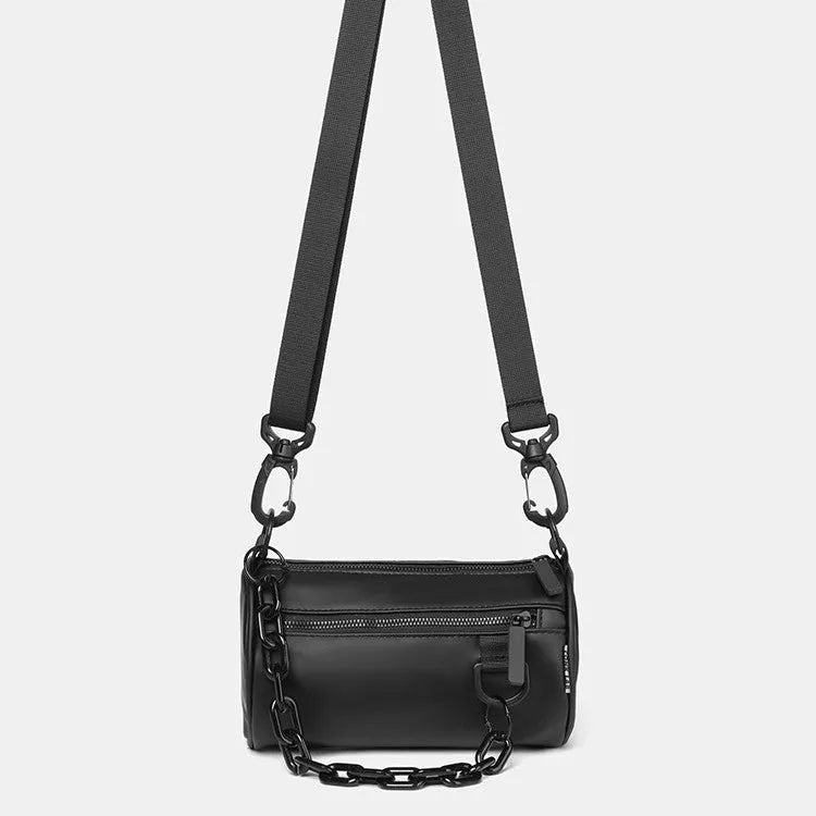 Waterproof Oxford cloth messenger crossbody bag with chain detailing in black, grey, or orange colours