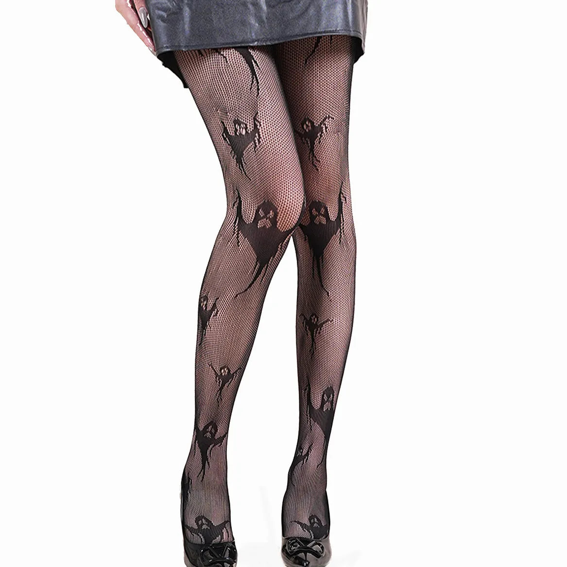 Halloween spider web leopard print fishnet stockings in free size nylon, anti-snagging women's hosiery