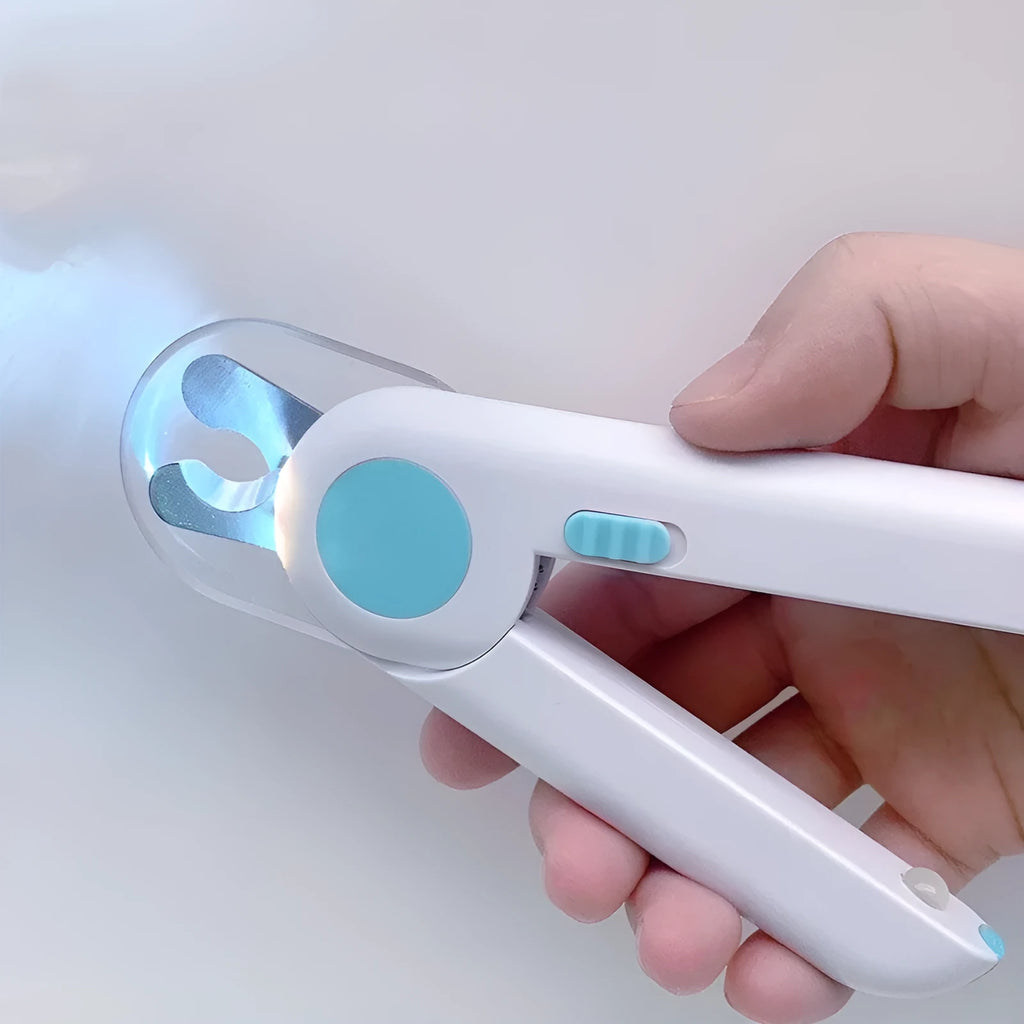 Blue LED pet nail clippers for small dogs and cats with stainless steel blade and ABS plastic body