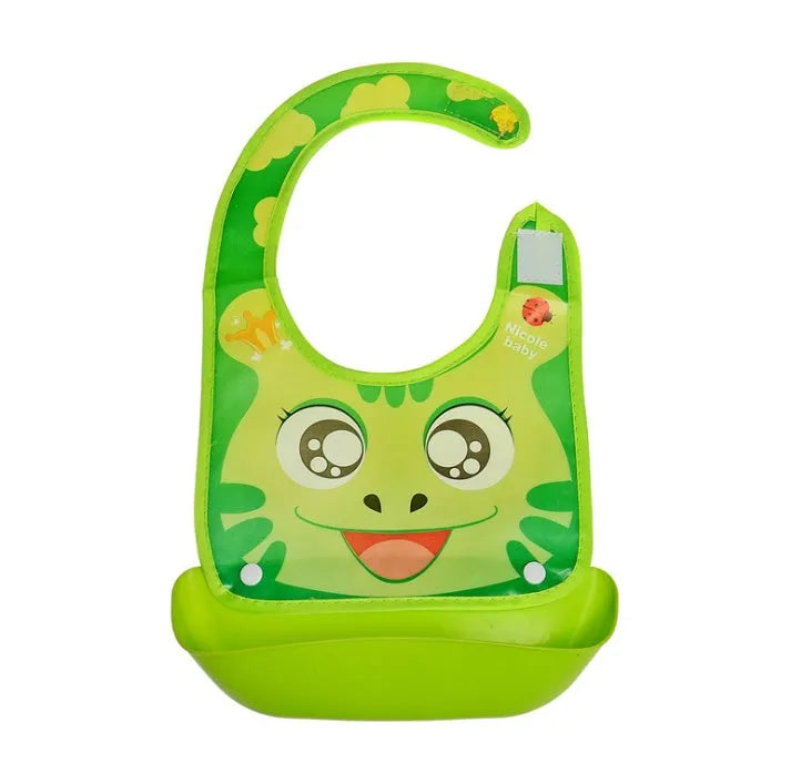 Cartoon baby PVC three-dimensional bib with blue koala design and waterproof silicone pocket