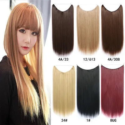 22 inch invisible wire no clips hair extension in silky straight synthetic with matte high temperature silk