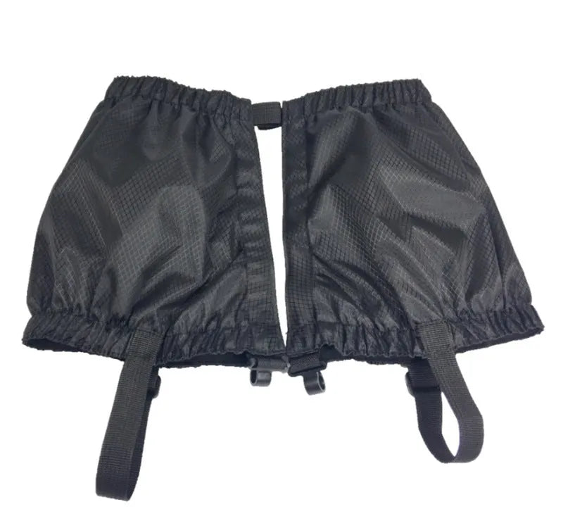 Outdoor hiking waterproof leg cover in black, made from 420D Oxford cloth with Velcro closure
