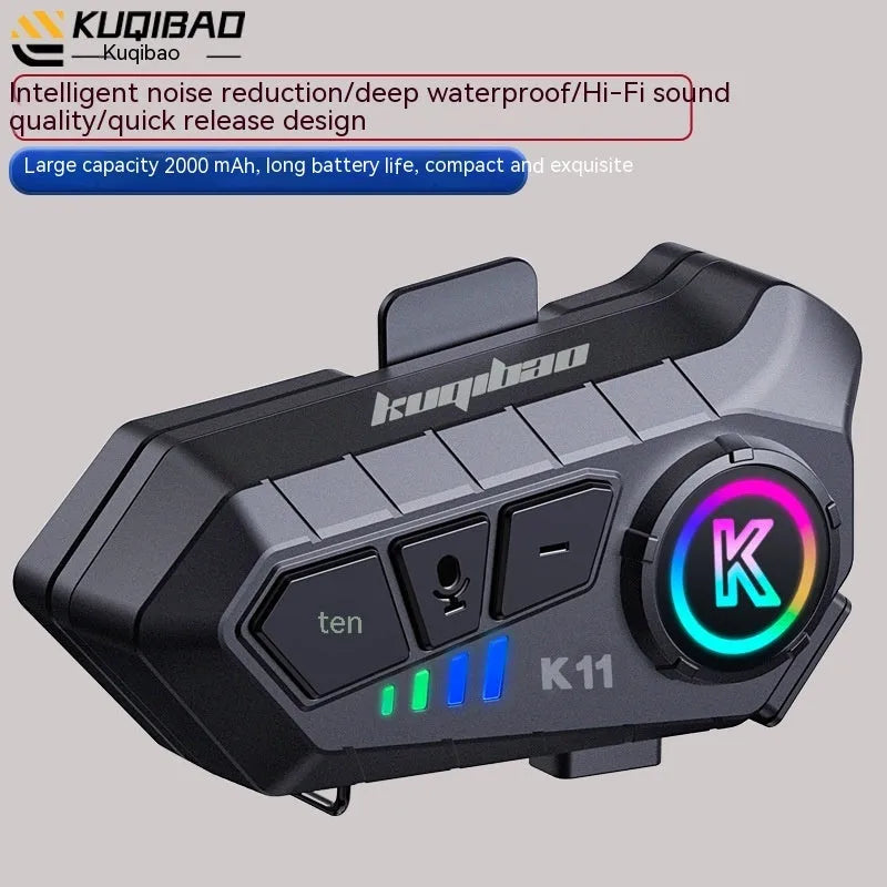Black motorcycle helmet Bluetooth headset with microphone showing 85mm by 35mm dimensions