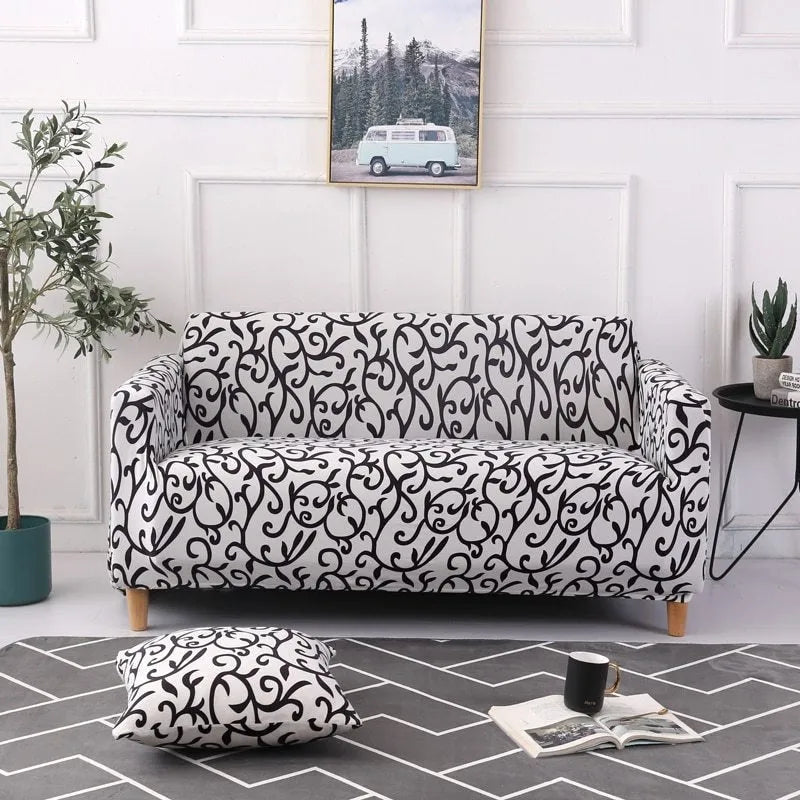Elastic polyester sofa cover with striped pattern in modern simple style, available in multiple seat sizes.