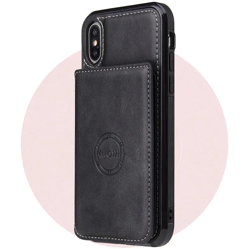 Imitation leather iPhone card wallet case in a solid colour, shown as a back cover.