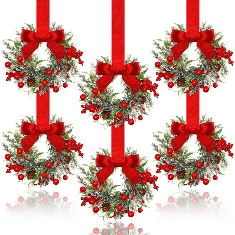 Handmade plastic Christmas garland with bowknot ribbon, available in red pine cone and green pine needle styles