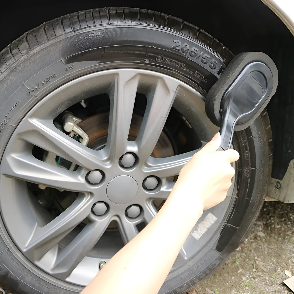 Long handle car tyre waxing sponge brush with polyester sponge head, 29x9x3 cm, integrated handle design