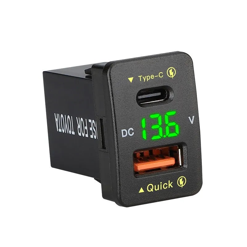 48W QC3.0 car charger with LED, 12V/24V input, available in blue, green or red, sizes 33x23mm or 40x22mm, CE ROHS certified.