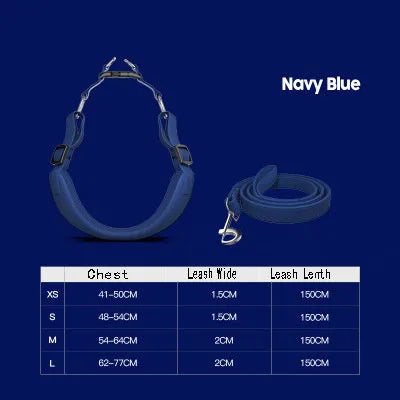Dog harness with 1.5m leash set in blue, green, pink, red or yellow, sizes XXS to L