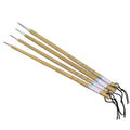 Four Chinese calligraphy brushes with thin gold bodies and natural hair bristles in pine branch colours