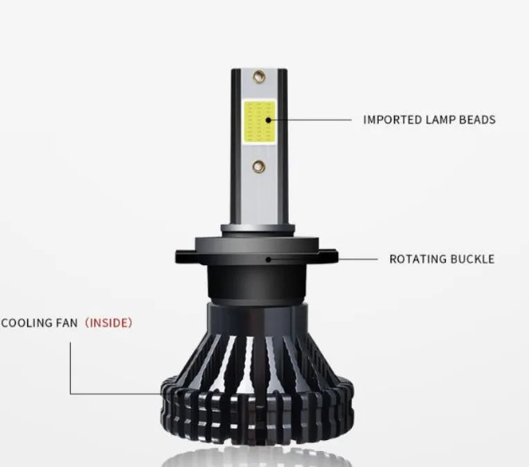Car LED headlight bulb 3800lm 6000K COB with 50,000+ hours lifespan, available in multiple base types.