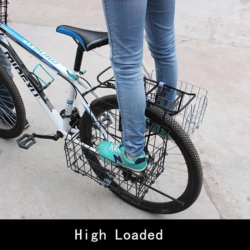 Folding steel bicycle basket in black finish with dimensions 32.5x20x22 cm for mountain road and folded bikes