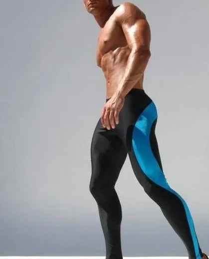Men's skinny joggers in green or blue, 90% polyester 10% spandex, sport training pants with 28-34 inch waist.