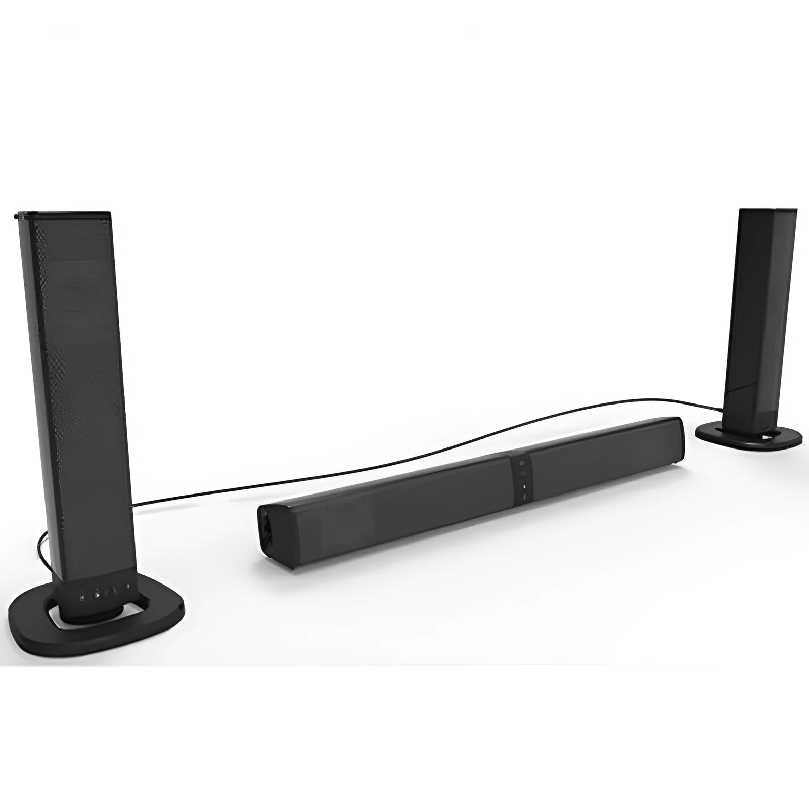 Black foldable split TV Bluetooth speaker showing dual speaker units and control buttons