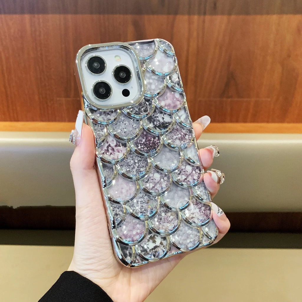 Mermaid scale TPU phone case with electroplated finish for iPhone 11 to 15 series