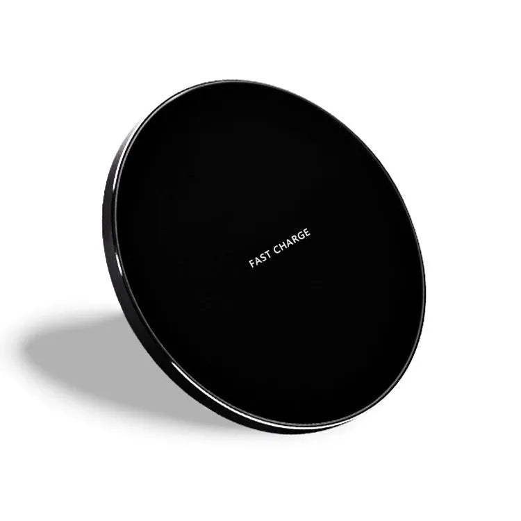 Ultra-thin square wireless charging pad in four colour options showing dimensions