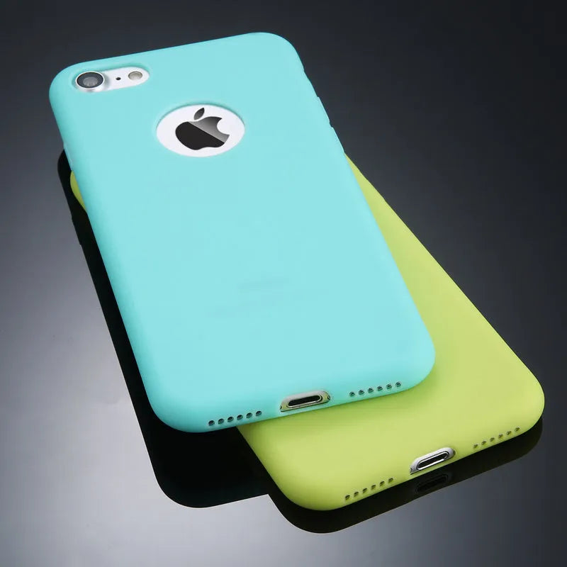Soft TPU candy colour phone case for iPhone on a table.
