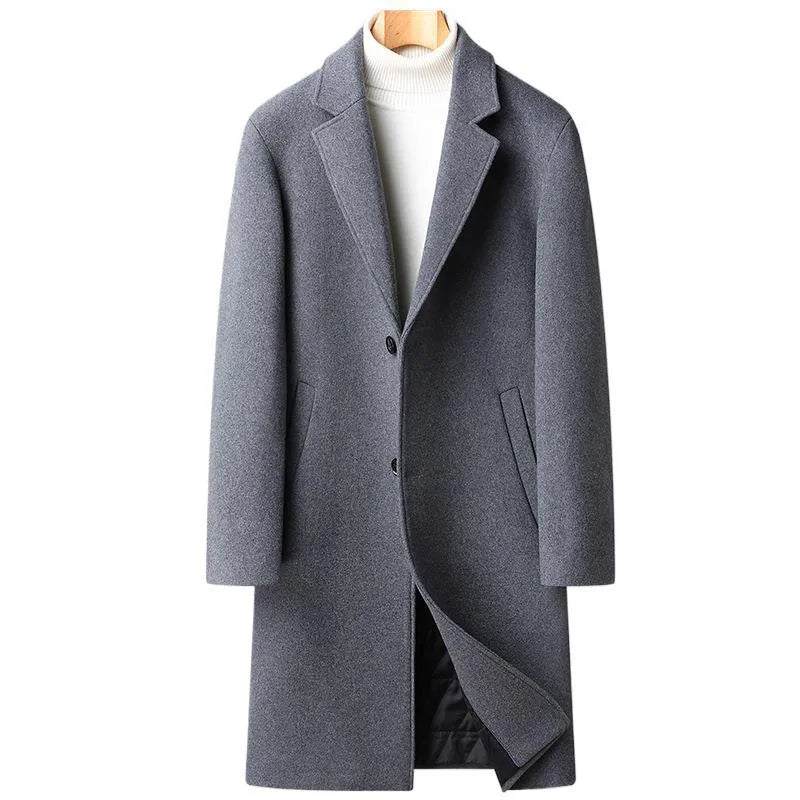 Men's woolen coat Korean business style regular fit autumn black colour front view